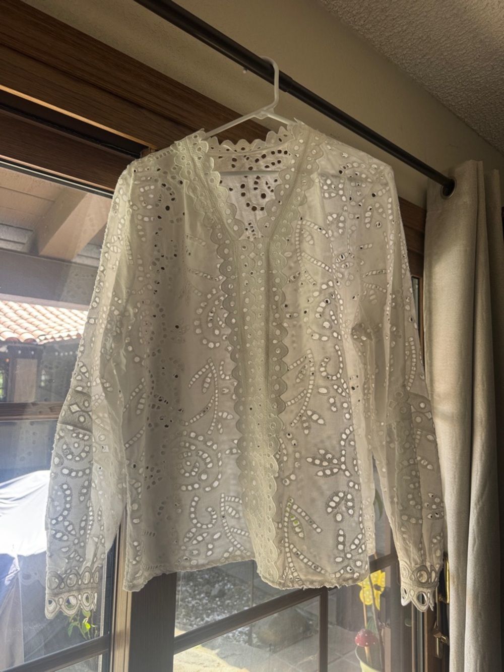 White Eyelet Lace Long Sleeve Blouse